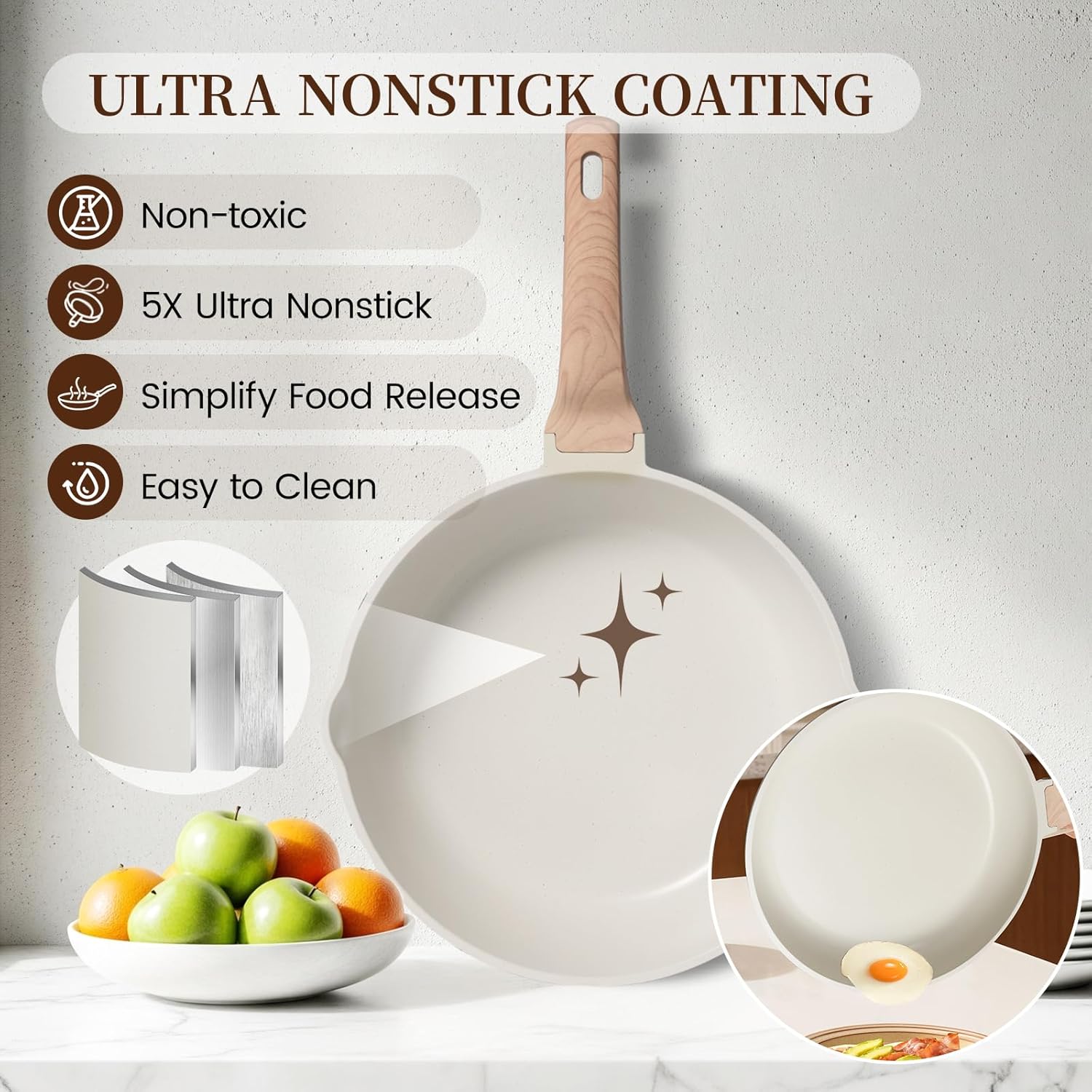 16-Piece Ceramic Nonstick Pots and Pans Set Induction Compatible Kitchen Cookware with Glass Lids