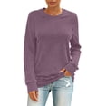 thumbnail image 2 of Endives Women's Long Sleeve Shirts Round Neck Womens Tops Solid Color Basic Tee T Shirts Streetwear Outerwear S-5XL Purple, 2 of 7