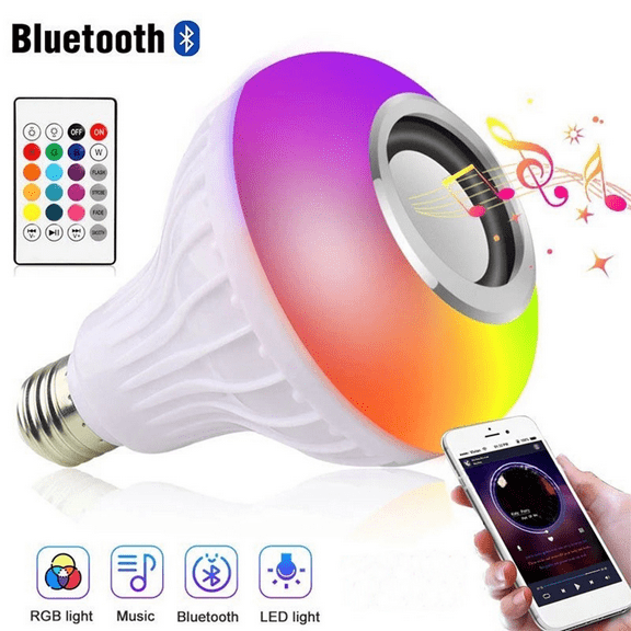 12w Smart RGB Colorful Music Light Bulb ，2 Pack，Bluetooth Music Bulb with Remote and APP Control