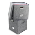 thumbnail image 1 of ZEDKEHO Caja de almacenamiento de discos de vinilo, juego de 2 – Almacenamiento de álbumes con capacidad para más de 100 discos individuales, caja organizadora decorativa de almacenamiento LP con tapa, 1 of 5