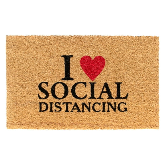 RugSmith Black Machine Tufted I Love Social Distancing Doormat, 18" x 30"