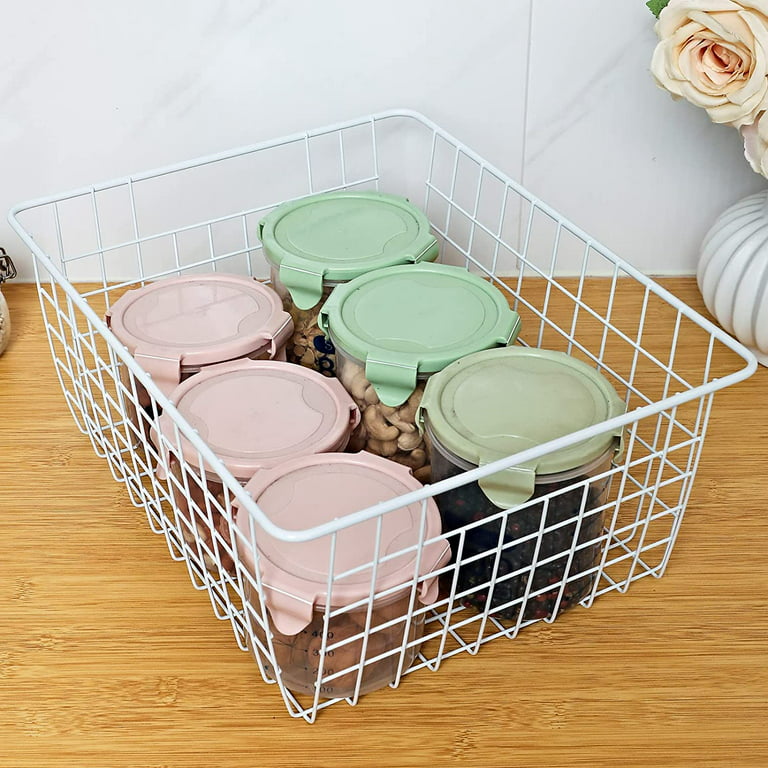 4 Pack Wire Storage Baskets, TRIANU Metal Storage Basket for Organizing  Black Coated Wire Baskets with Handles for Kitchen Cabinets Bathroom