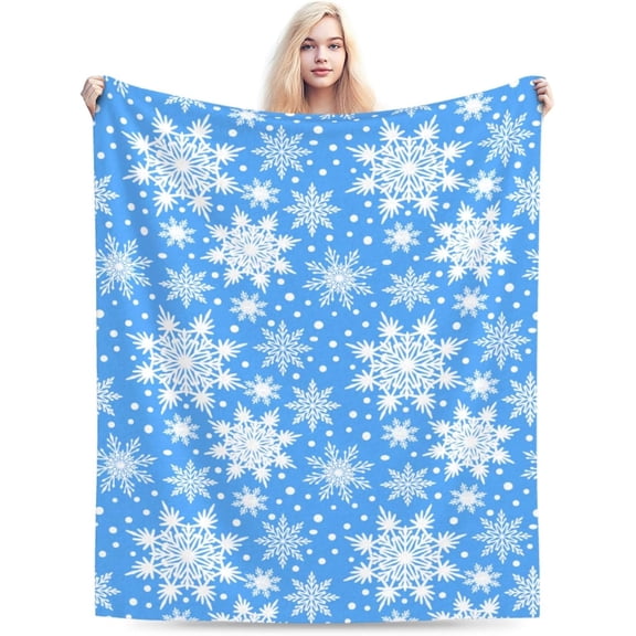 Winter Snowflakes Blue Blanket Ultra Soft Warm All Season Christmas Decorative Fleece Blankets for Bed Chair Car Sofa Couch Bedroom 50"X40"