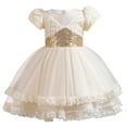 thumbnail image 2 of Zwiiyzr 3-10 Years Girls Princess Princess Sparkle Tulle Dress Flower Girls Sequin Dresses Long A Line Wedding Party Ball Gown Beige, 2 of 9