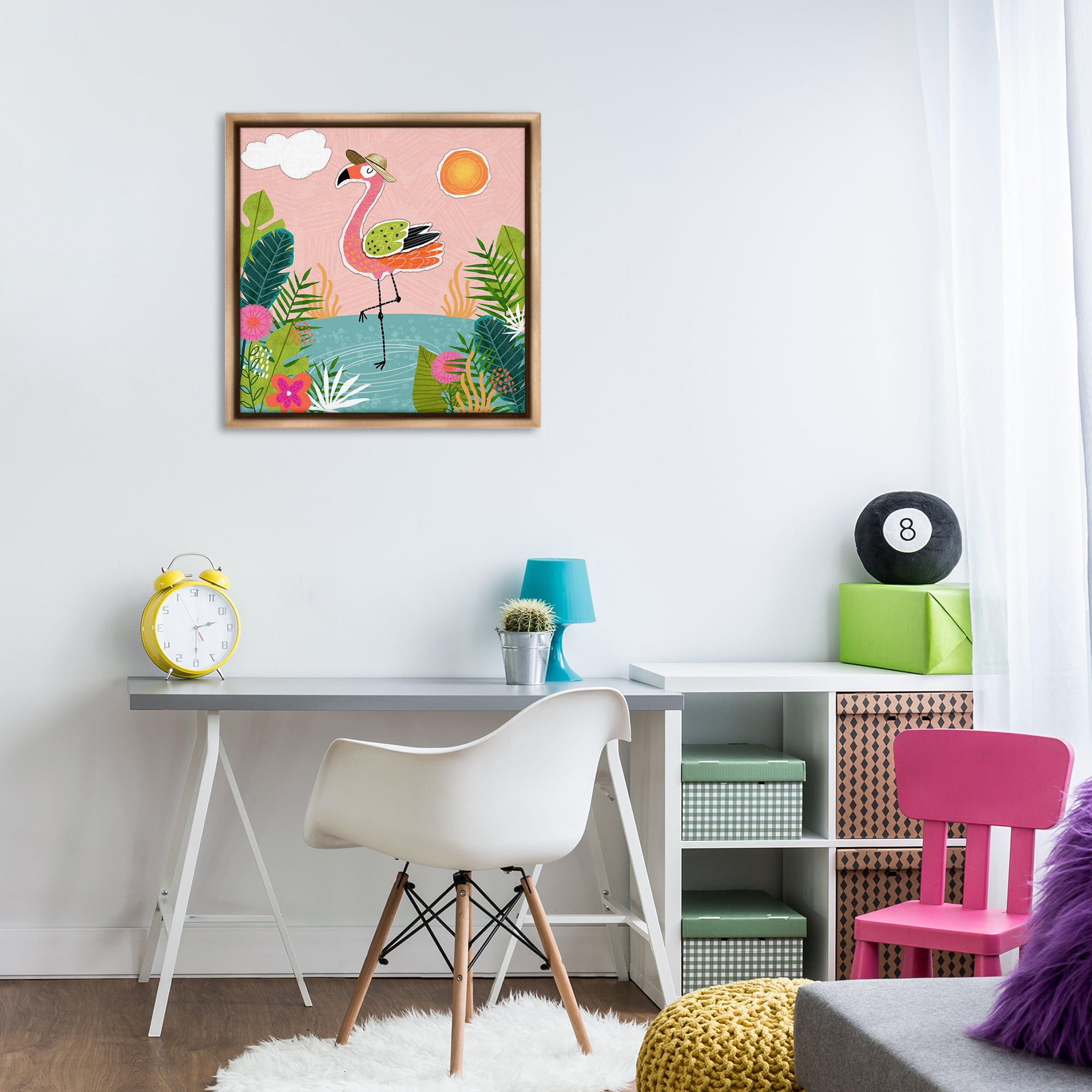Stupell Industries Tropical Flamingo Pond Animals Painting Brown Floater Framed Canvas Art Print Wall Art, 25 x 25