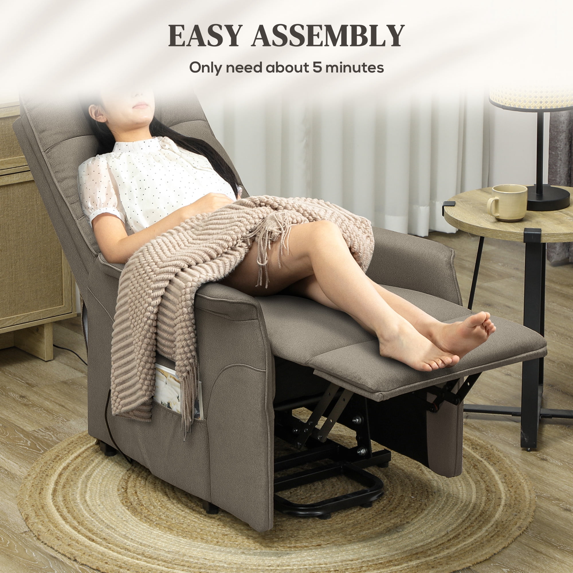 HOMCOM Power Lift Recliner Chair, Electric Reclining Chair with Remote, Side Pockets, Pocket Spring, Tufted Back, Quick Assembly, Coffee