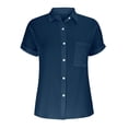 thumbnail image 5 of Womens Tops Casual Batwing Short Sleeve Pocket Patched Collar Shirt Woven Fabric Cotton Regular Fit For Spring Summer Fall Beach Date Machine Washable 2Xl Sweaters For Women, 5 of 9