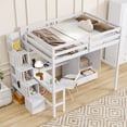 thumbnail image 3 of Leumius Full Size Loft Wood Bed with Desk,Book Shelves and Wardrobe with Doors and Drawer,Built-in Staircase with Storage Shelves,Loft Bed with Safety Guardrails and Solid Slats for Boys Girls White, 3 of 9