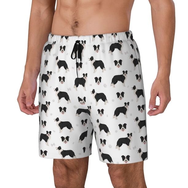 Fotbe Border Collie Dog Traje de Baño para Hombre – Shorts de Natación de Secado Rápido con Forro y Bolsillos-Small