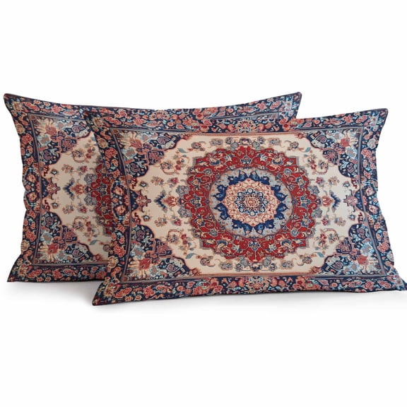 Lumbar Pillow Covers 20x12 Inch Set of 2, Red Navy Blue Boho Waterproof Outdoor Pillow Covers, Vintage Ethnic Geometric Decorative Cushion Pillowcases for Couch, Sofa, Bed, Garden, Patio