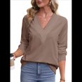 thumbnail image 2 of Camisetas de Larga para Mujer, Camisetas Informales con Cuello en V, Cómodas, Básicas y Suaves Marrón L, 2 of 10