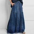 thumbnail image 4 of WTOBBY Women's Patchwork Denim Skirt Casual Loose Fit Side Pockets Solid Color Mid Length Comfort Stretch Washed Blue Jeans Skirt,Dark Blue L, 4 of 4