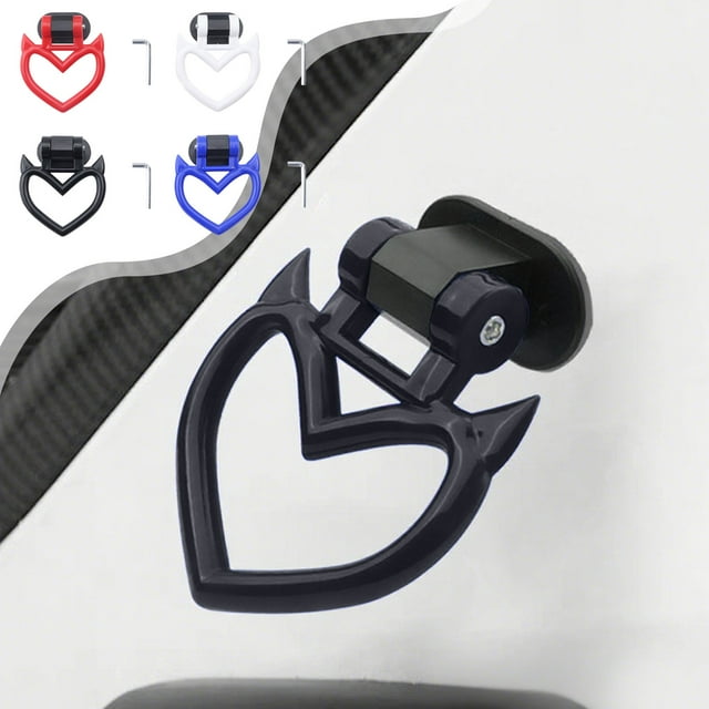Car Decoration Trailer Hook Heart Shape Ring Adhesive Exterior Accessory Black White Red Blue Decorative Plastic Universal Fit for Vehicle Models Includes Hex Tool 13x10x3cm 1 Pack