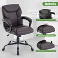 thumbnail image 5 of JONPONY Leather Office Chair, Big and Tall 400lbs Ergonomic Desk Chairs with Back Support, Executive Leather Chair with Wheels for Home Office, 360°Swivel Free, Brown, 5 of 12