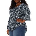 thumbnail image 1 of Women's Plus Size Blouse V Neck 3/4 Ruffle Sleeve PolDots Peplum Top Navy Blue 2X, 1 of 7