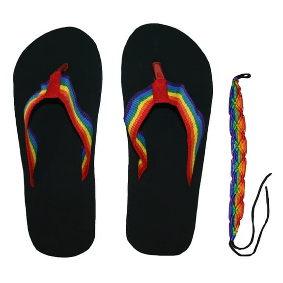 Gay Pride Adult Rainbow Flip Flops & Bracelet (Large)