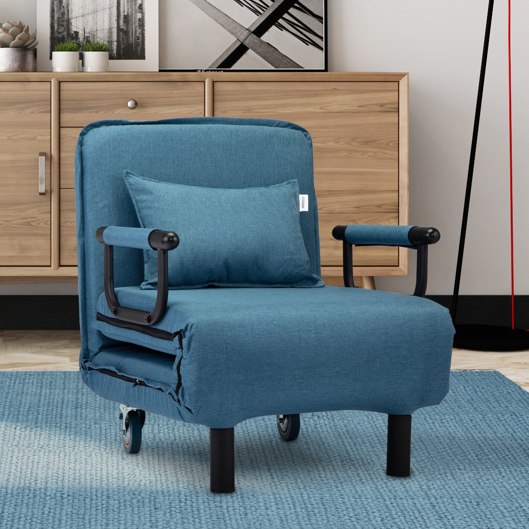 Jaxpety Convertible Sofa Bed Sleeper Chair 5 Position Folding Arm Chair With Pillow Blue Walmart Com Walmart Com