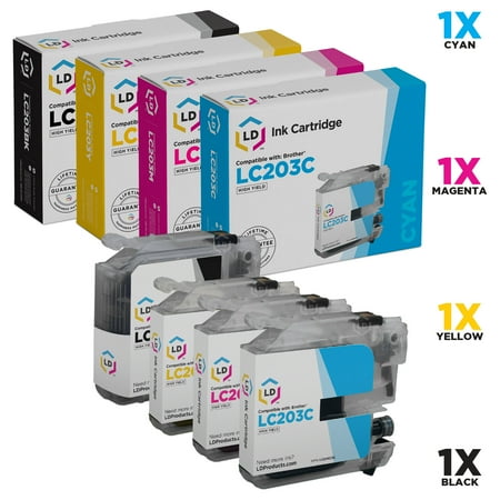 Brother Mfc 495cw Printer Ink LD Compatible Brother LC201 / LC203 Set of 4 HYCartridges: LC203BK Black, LC203C Cyan, LC203M Magenta & LC203Y Yellow for MFC-J460DW, MFC-J480DW, MFC-J680DW, MFC-J880DW & MFC-J885DW ()