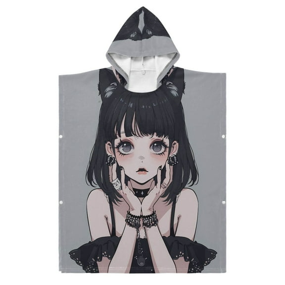 Kid Hooded Beach Towel Bath Poncho Towels Soft Absorbent Quick Dry for Boy Girl Cool Girl with Cat Ear S