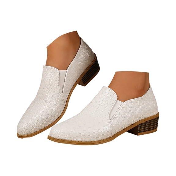Dakaela Women's Leather Ankle Boots Low Block Heel Slip On Loafer Western Booties Round Toe Work Boot for Business Office Casual Wear Size 5.5‑10