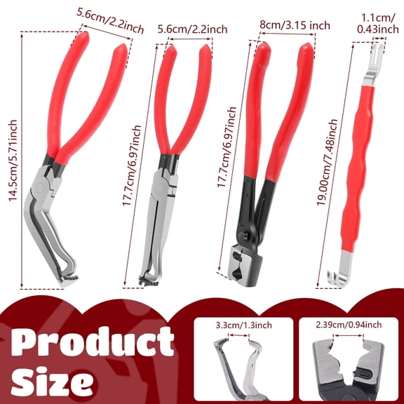4 Pcs Electrical Disconnect Pliers Kit, Straight & 60° Angled Automotive Electrical Connector Removal Tool Hose Clamp Pliers, Plug Connector Separator Tool for Car, Trucks SUV