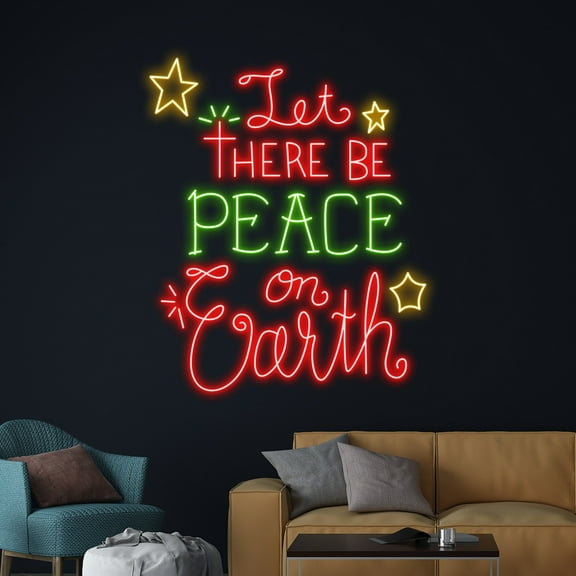 Handmadetneonsign Let There Be Peace On Earth Neon Sign, Peace On Earth LED Light, Peace Neon Light
