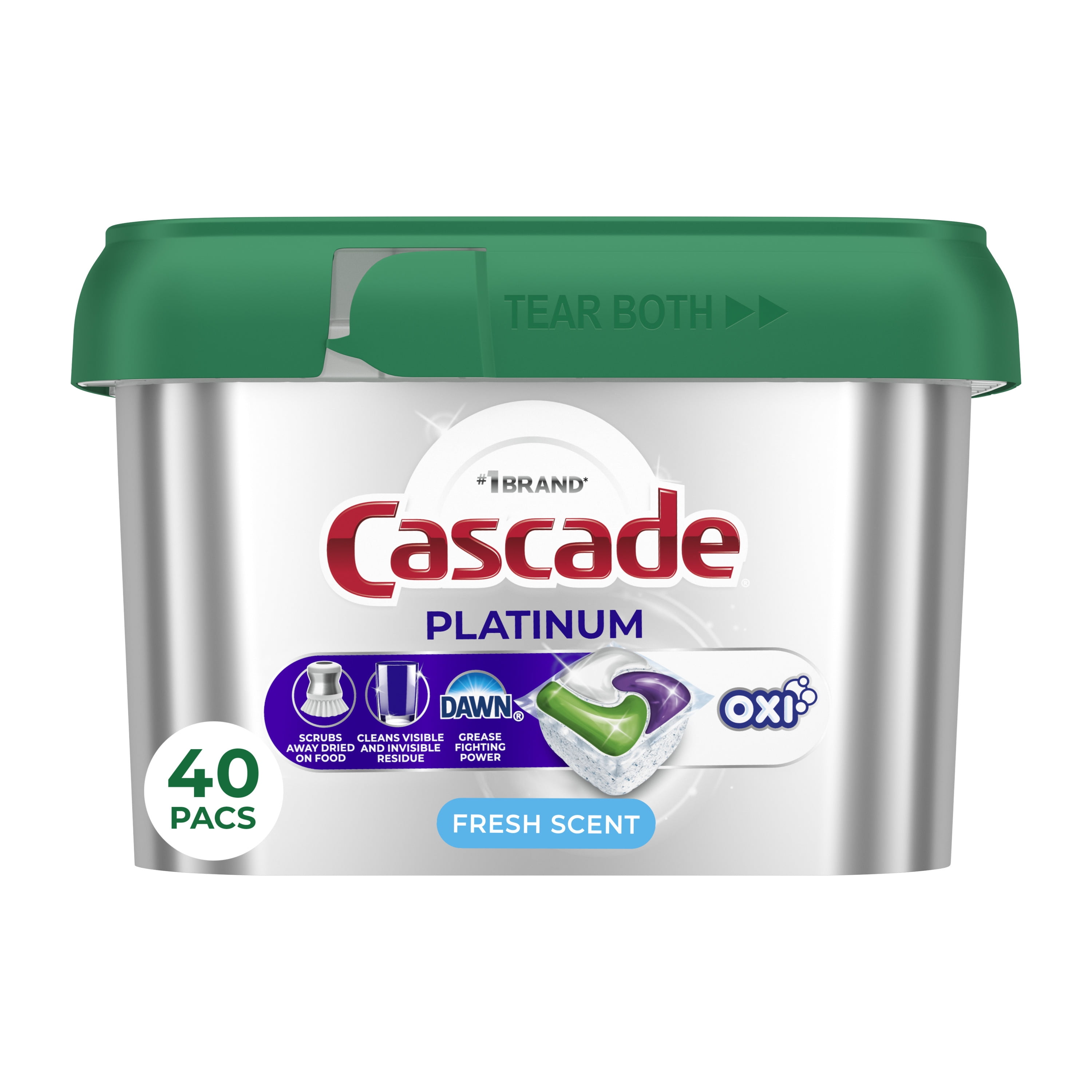 Cascade Platinum + Oxi Dishwasher Pods, Dishwasher Detergent, Dish Detergent Soap, Fresh, 40 Count