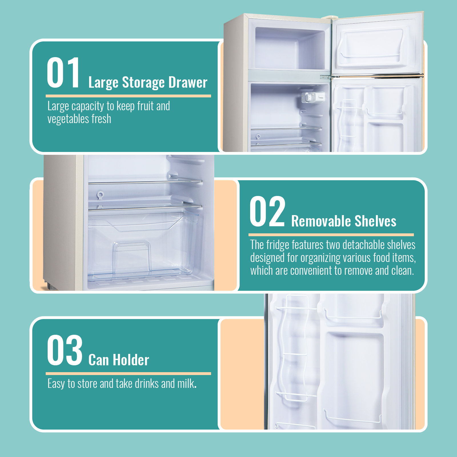TACOOL Refrigerator with Top Freezer 3.5Cu.ft Two Door Small Mini Fridge with Extra Drink Space for Home Office Dorm White