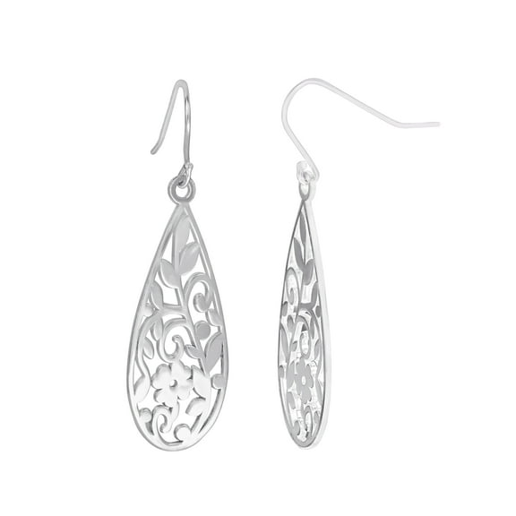Brilliance Fine Women’s Sterling Silver Flower Filigree Dangle Earrings