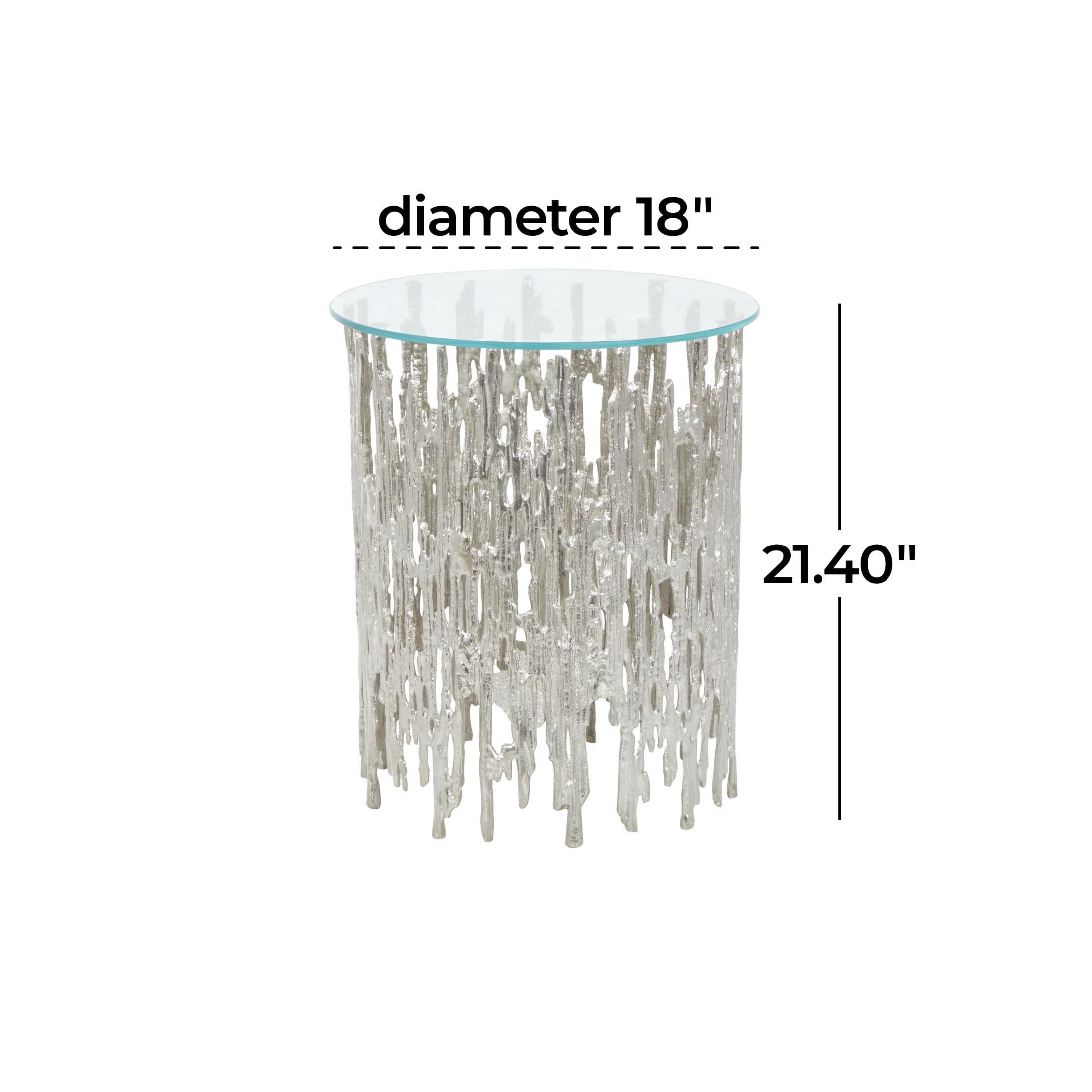 DecMode 18" x 21" Silver Aluminum Metal Metallic Cutout Abstract Accent Table with Glass Tabletop, 1-Piece