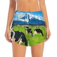 thumbnail image 2 of Yiaed Grazing Cows Mountain View Print Women's Running Shorts with Liner 3 Zipper Pockets Elastic Workout Athletic Gym Yoga Shorts-X-Large, 2 of 7