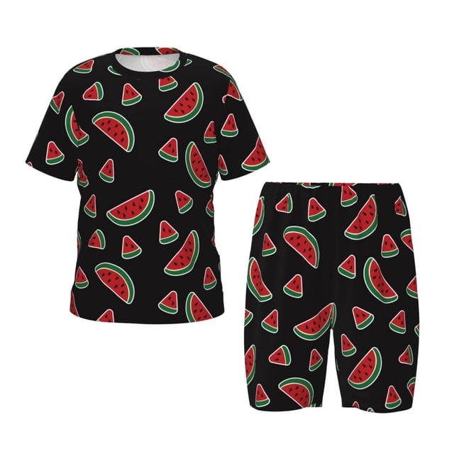 Fotbe Watermelon Pijama Estampada de 2 Piezas para Niños – Ropa de Dormir de Manga Corta Cómoda para Niños y Niñas, Camiseta y Shorts de Algodón-Medium