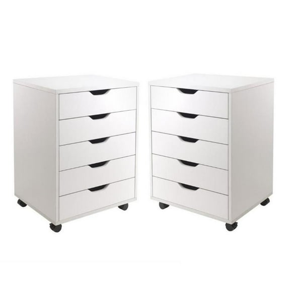 Home Square 2 Piece Wood Mobile Storage Cabinet Set with 5 Drawer in White