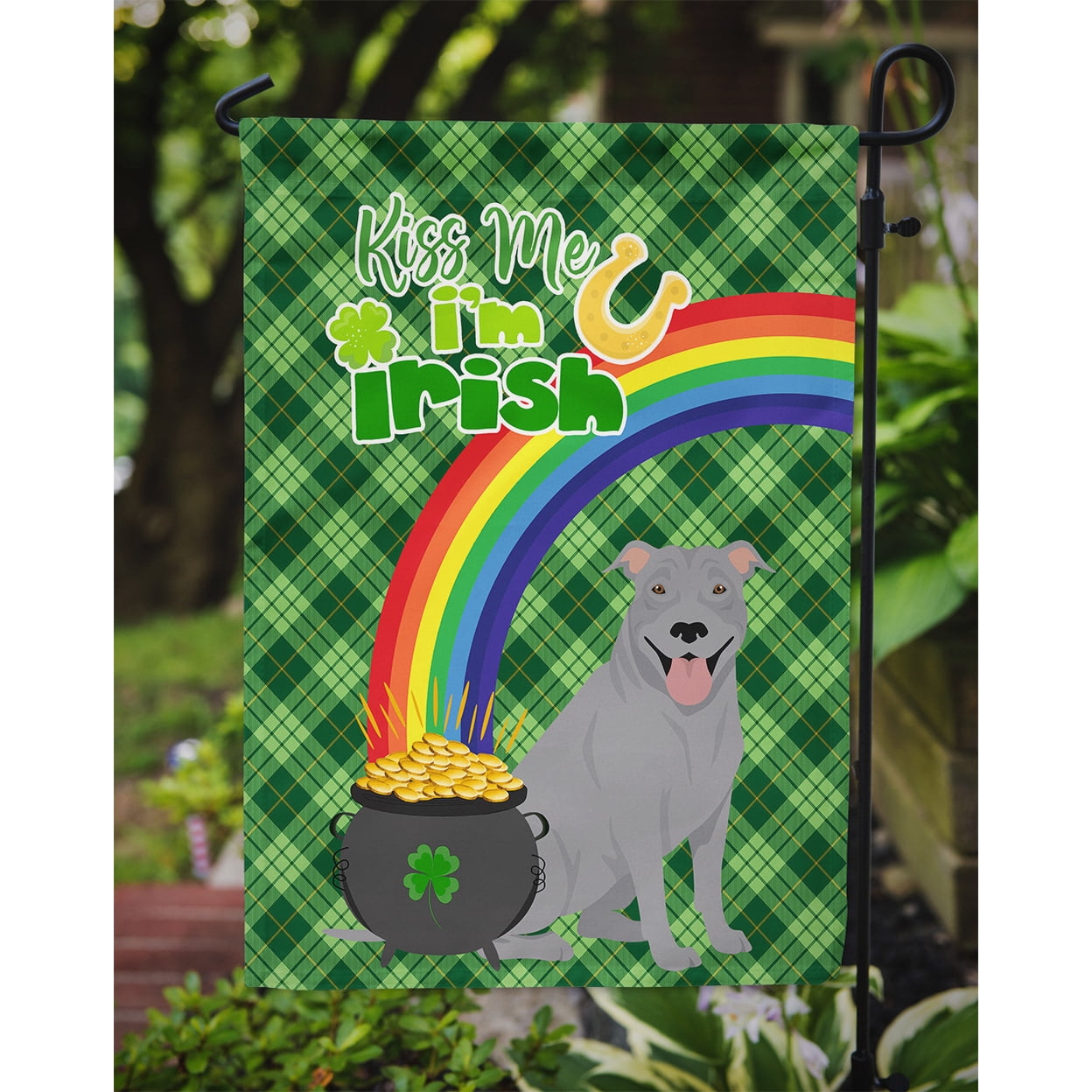Blue Pit Bull Terrier St. Patrick's Day Flag Garden Size