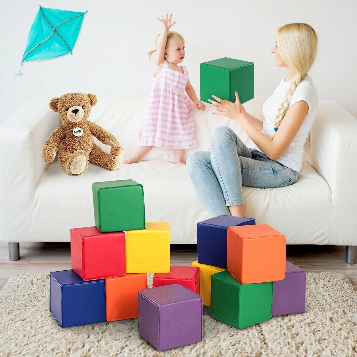 12-Piece 8'' PU Foam Big Building Blocks Colorful Soft Blocks Play Set For Kids 