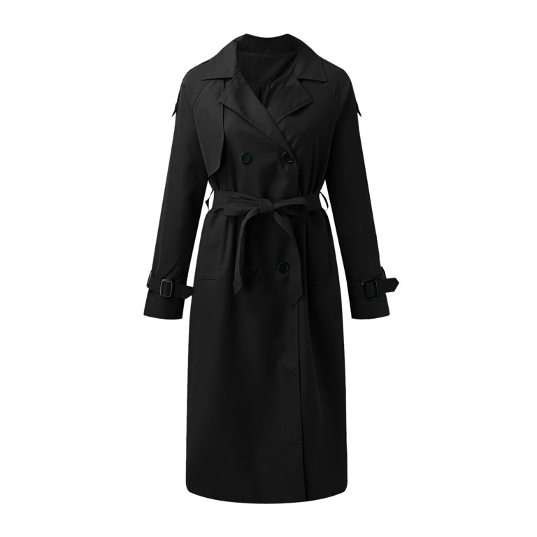 Lixiuxyad Women Windbreak With Belt Double Breasted Anoraks Lapel