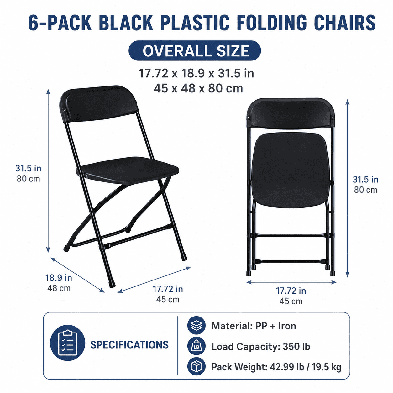 Alvantor 6 Pack Plastic Folding Chairs Black Heavy Duty Indoor Outdoor Portable Stackable Chairs for Party Office Event