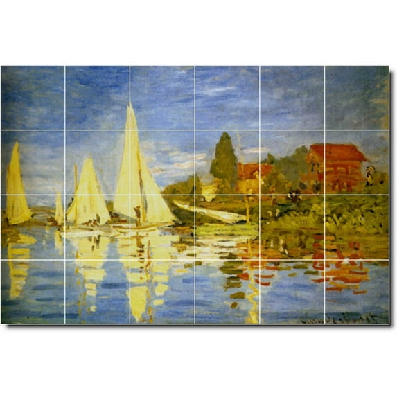 Ceramic Tile Mural-Claude Monet Waterfront Painting 116. 25.5" w x 17" h using (24) 4.25 x 4.25 ceramic tiles