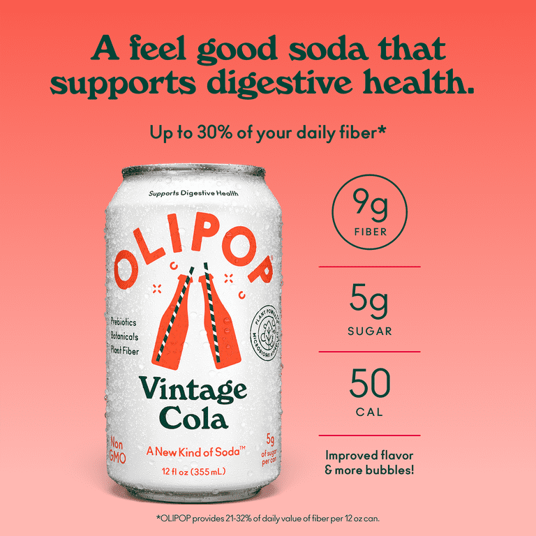 Olipop Prebiotic Soda Pop, Vintage Cola, High Fiber, 12 fl oz 12