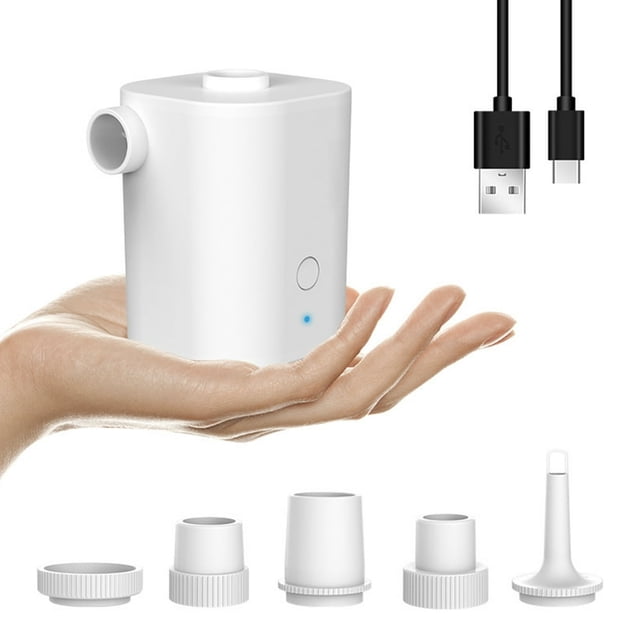 Portable Air Pump with 5 Nozzles 2500mAh USB Rechargeable Electric Mini Air Pump 30000rpm Wireless Mini Inflator Air Pump Tiny Portable Pump with Overheat Protection for Air Mattress Swim