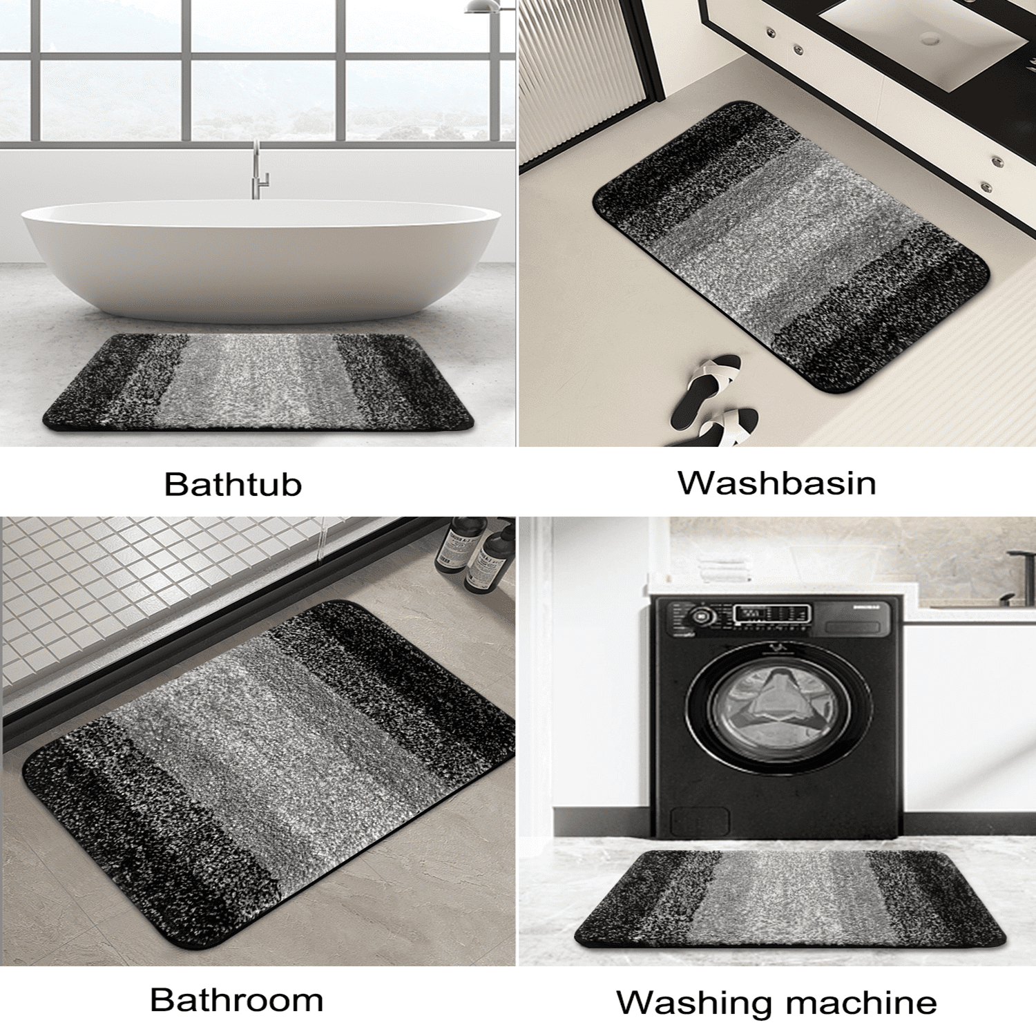 Artnice Microfiber Washable Bathroom Rugs, 24"x47" Black Absorbent Bath Mats, Non-Slip Plush Ultra Soft Bathroom Mats