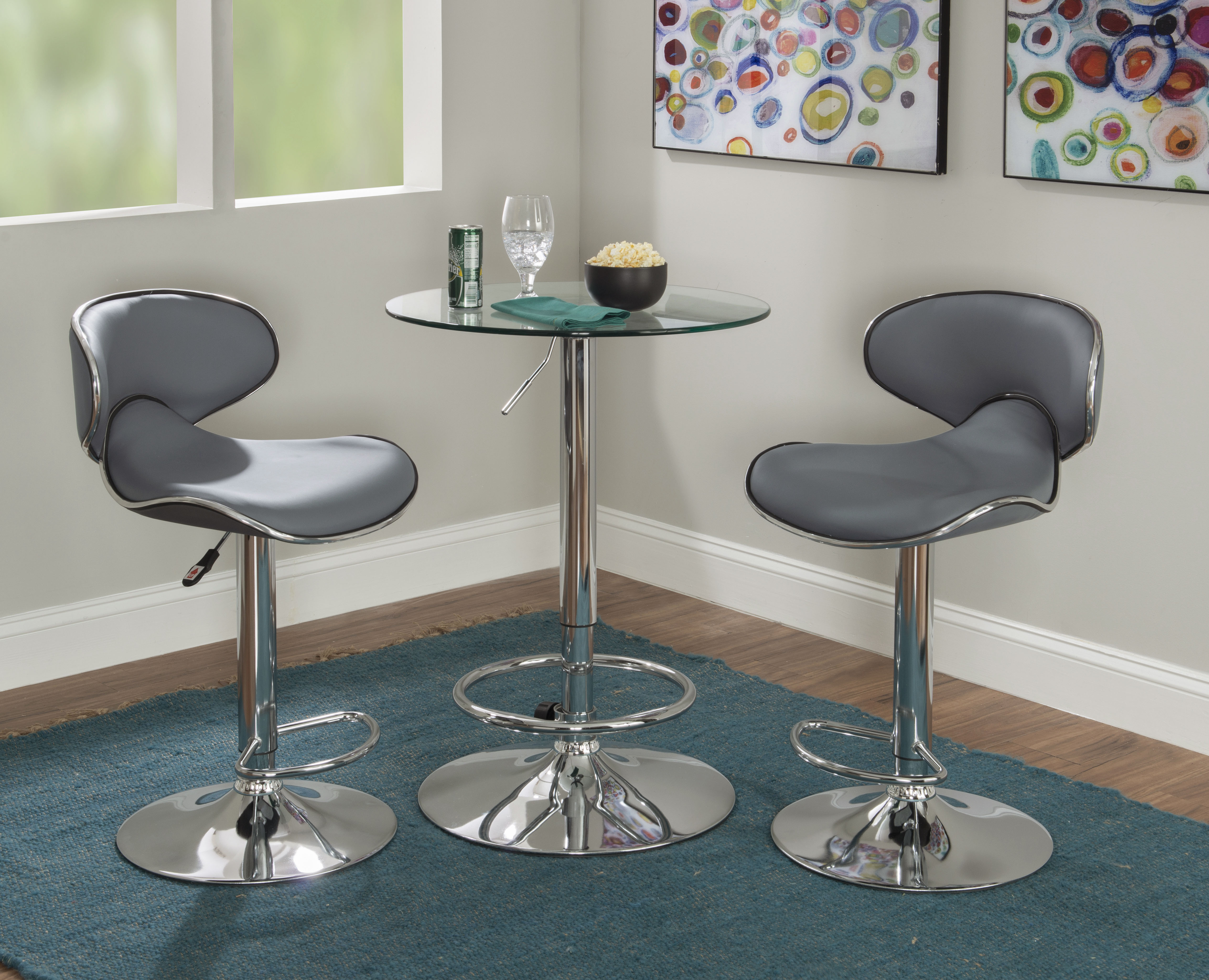Powell Beldon 24-32" Indoor Adjustable Metal Bar Stool with Swivel, Gray Faux Leather - image 3 of 10