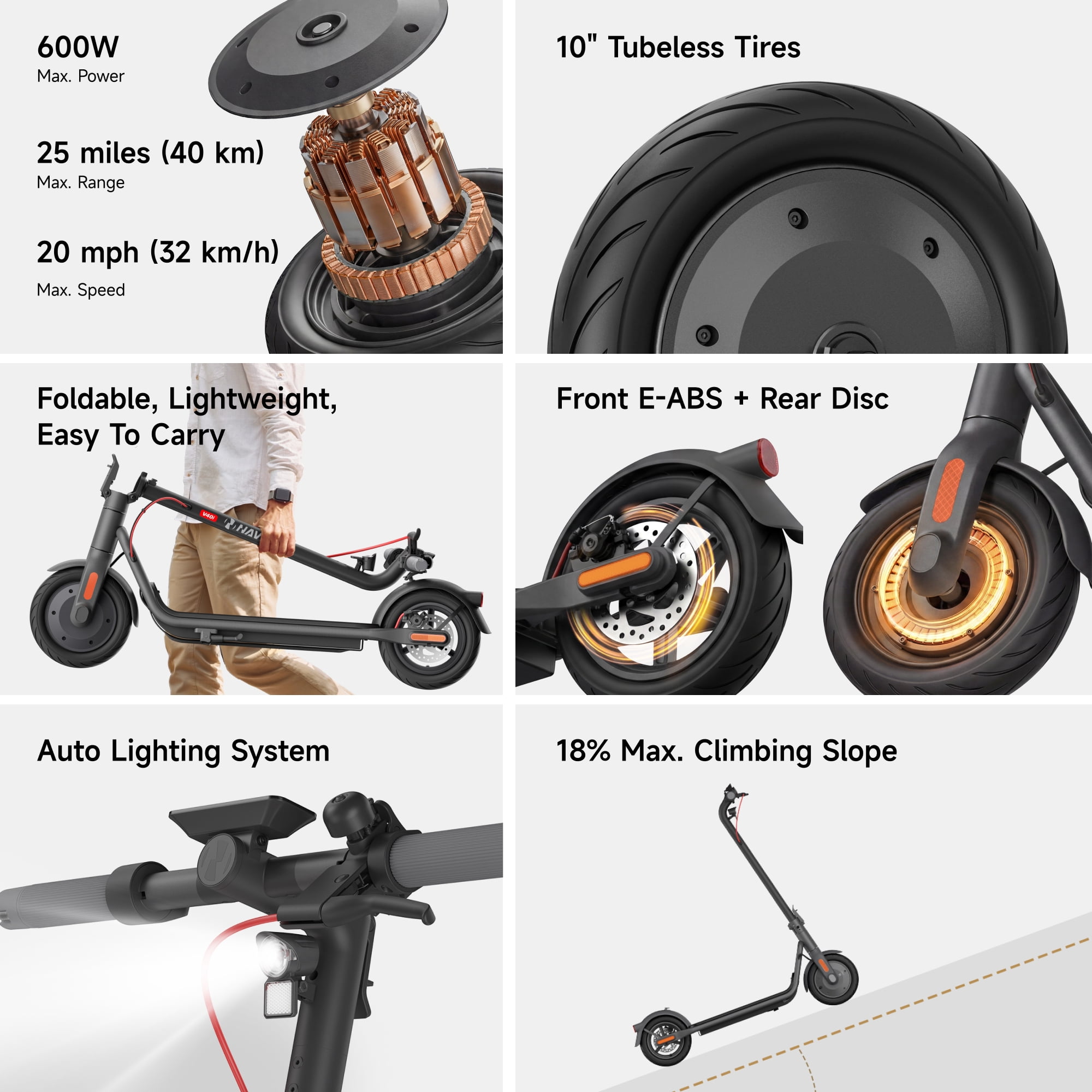 Navee V40i Foldable Electric Scooter /700W/20MPH/25Miles/Turning Light - Black
