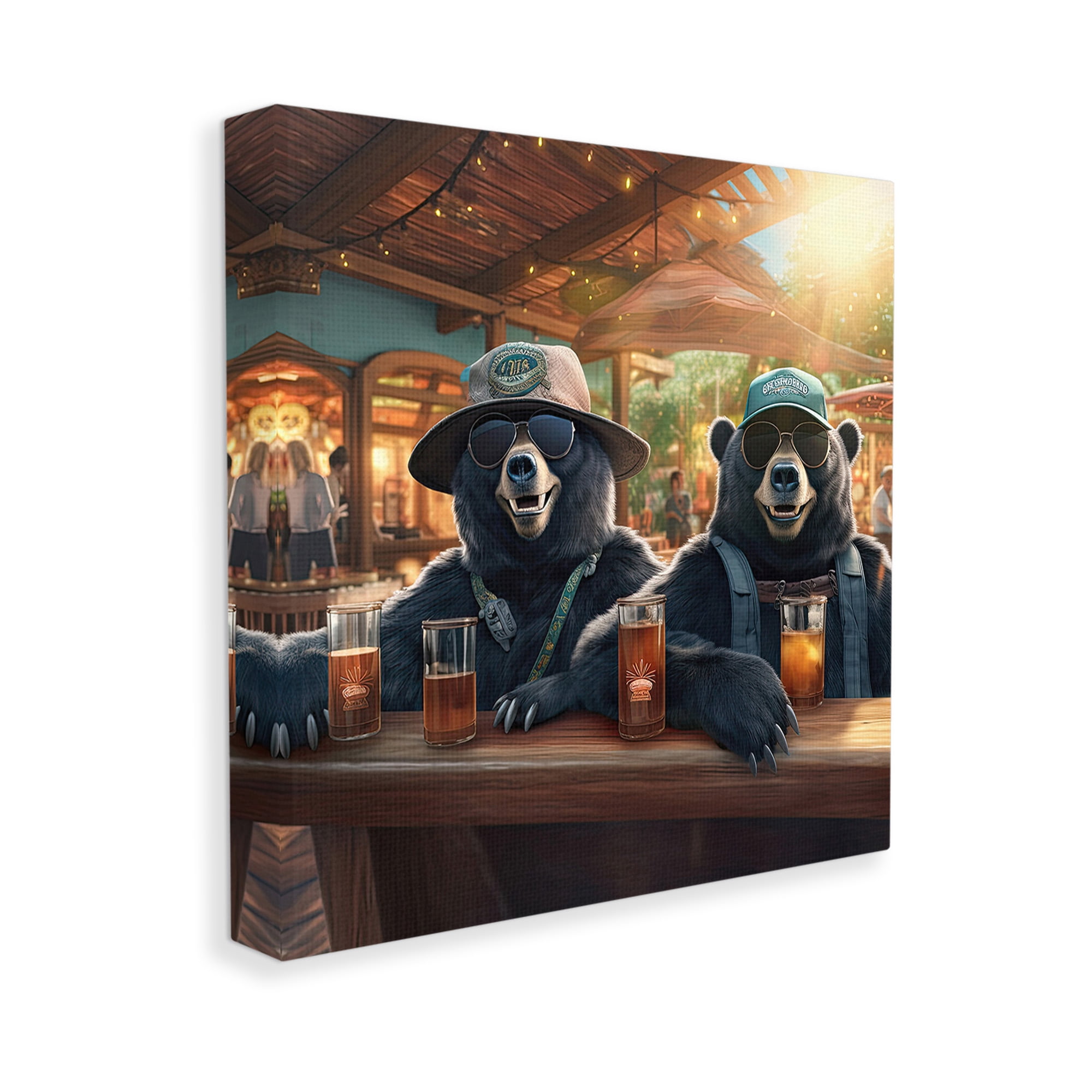 Stupell Industries Drinking Bears at Bar Animals & Insects Painting Gallery Wrapped Canvas Art Print Wall Art, 30 x 30