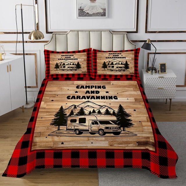 Erosebridal Rustic RV Car Coverlet Set King, Camper Bedding Set, Jungle Adventure Decor 3-Piece