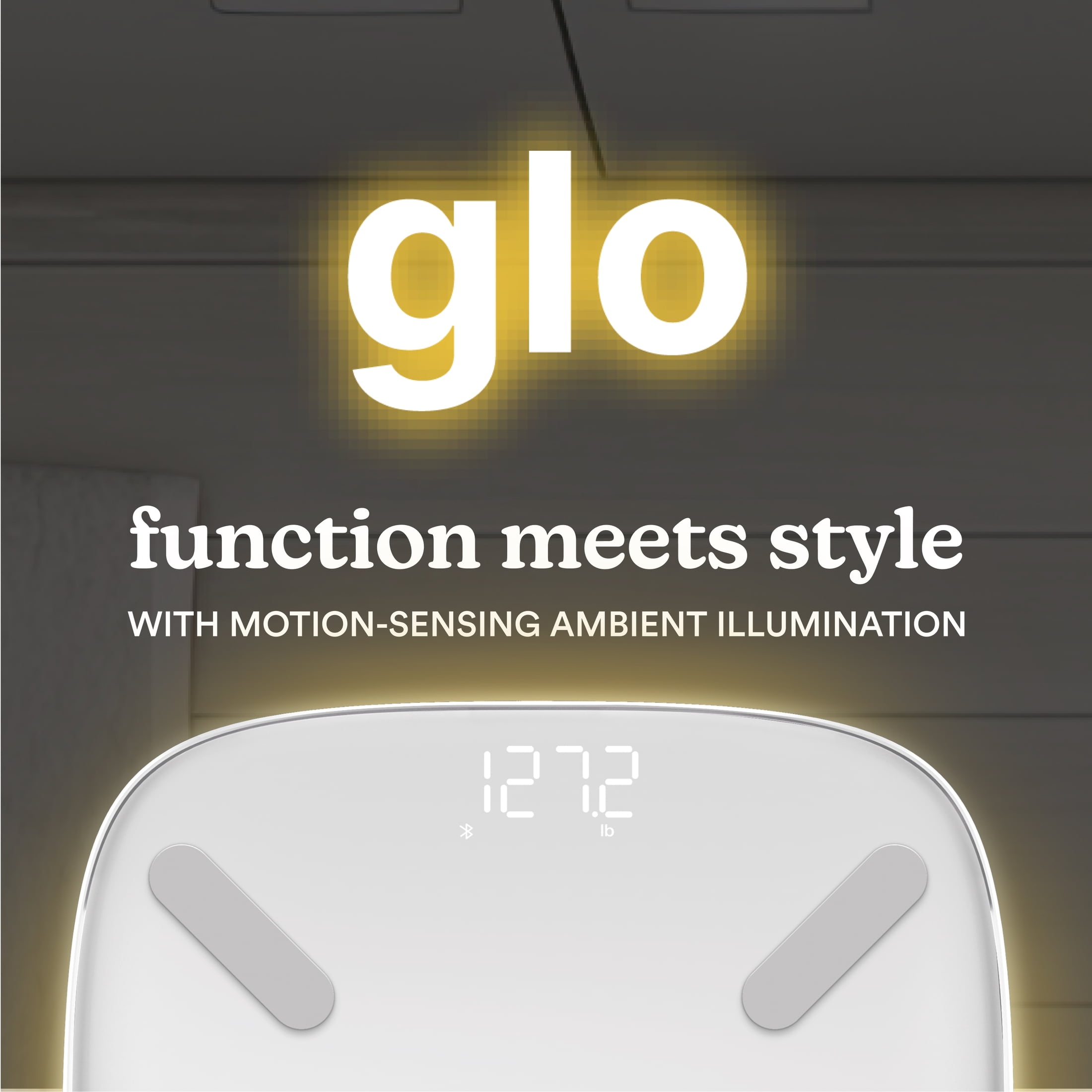 Homedics Smart Glo, Digital Bathroom Scale, Motion-Sensing Ambient Center Illumination, Sleek Tempered Glass, High-Precision Weight Measurement Up to 400 lbs, Sustainable Design, Bluetooth, White