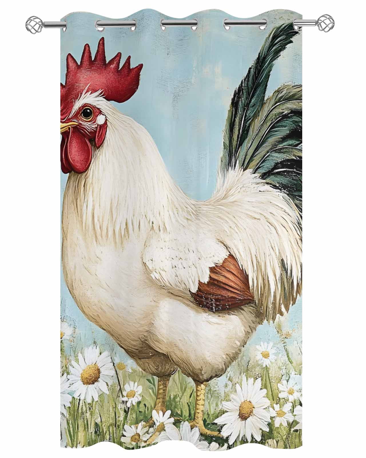 nqOlkjepod Outdoor Curtains for Patio Waterproof, White Spring Floral Rooster Outdoor Privacy Panels Grommet, Vintage Rooster Pastoral Blackout Outside Curtains for Porch/Cabana 54"x84", 1 Panel