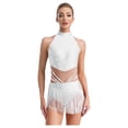 thumbnail image 1 of inlzdz Femmes Strass Franges Col Montant Sans Manches Justaucorps à Franges Robe Latin Tango Salsa Jazz Blanc TP, 1 of 6