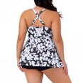 thumbnail image 4 of Agnes Orinda Women's Plus Size 2 Piece Tankini Swimsuits Spaghetti Straps Tops with Shorts Summer Bathing Floral Suits 1X Black, 4 of 8