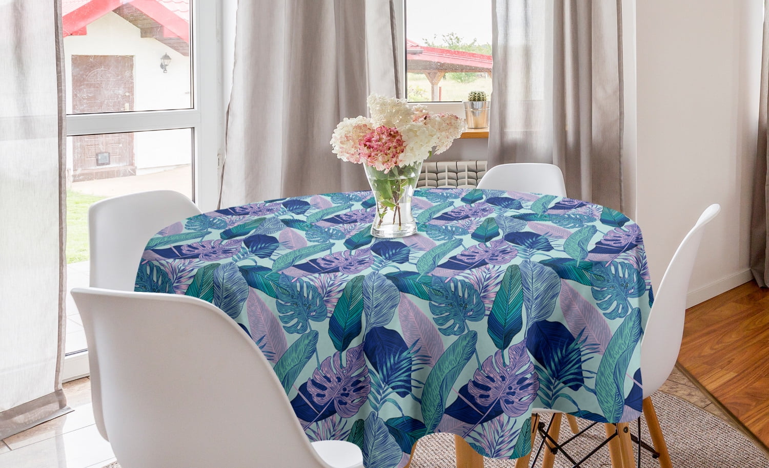 Tropical Round Tablecloth, Wild Habitat of Detailed Exotic Leaves